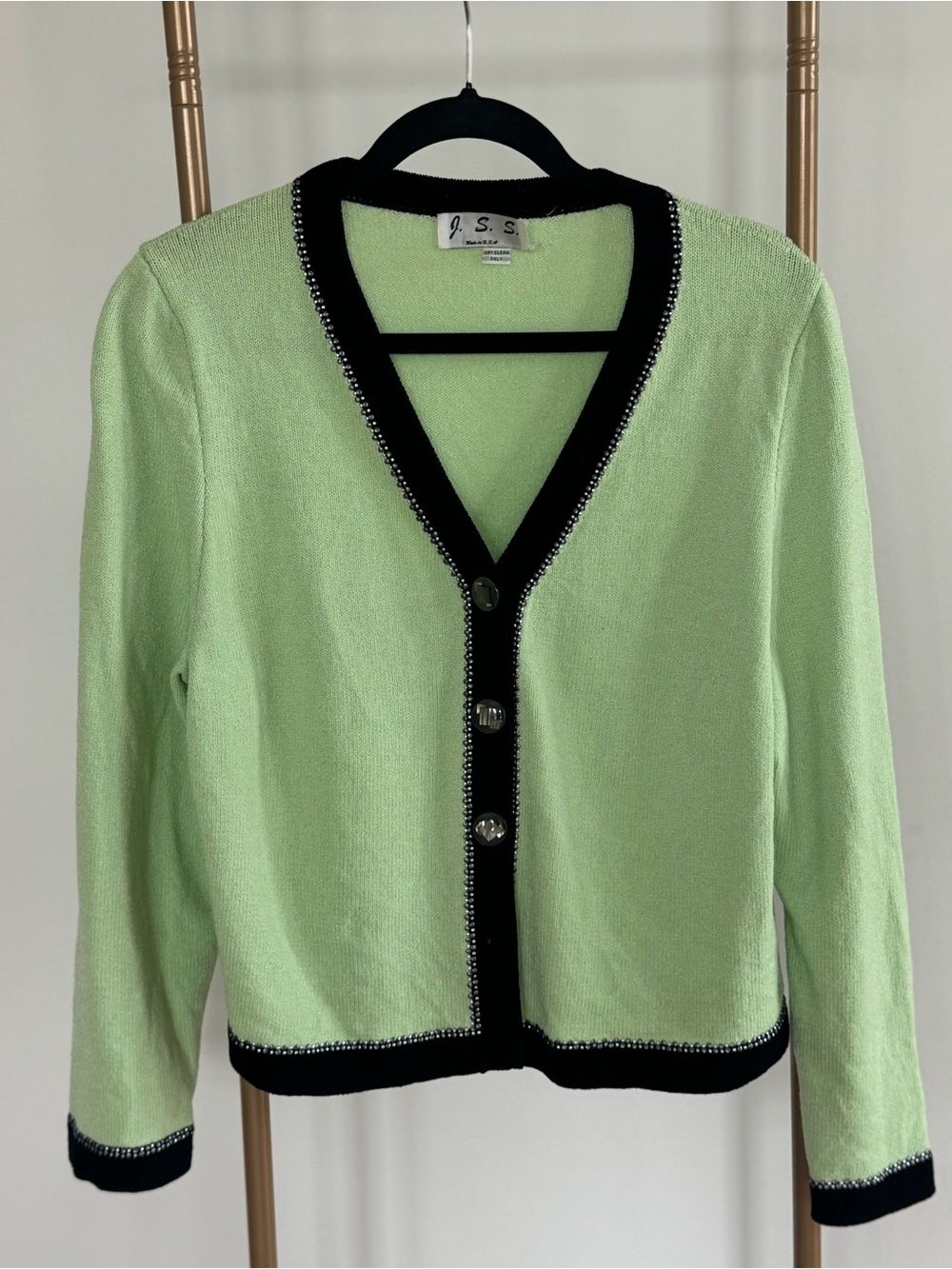 J.S.S. Lime Green Wool Blend Beaded Cardigan | Made in USA